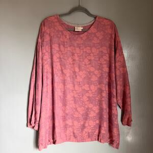 Vintage LOOK Women's 3/XL Pink Wine Grape Pattern Boho Flowy Blouse Hippie Glam